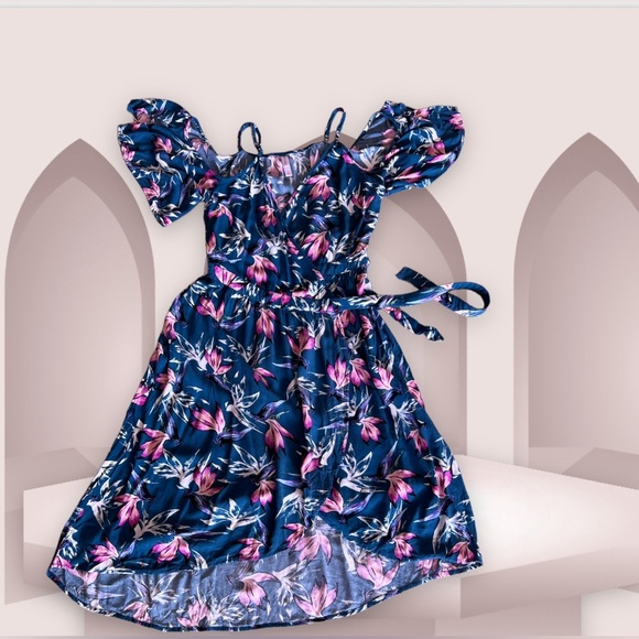 Xhilaration Floral Shoulder Off Dress, Size M Open , Tie One Button Summer Beach - Picture 3 of 16